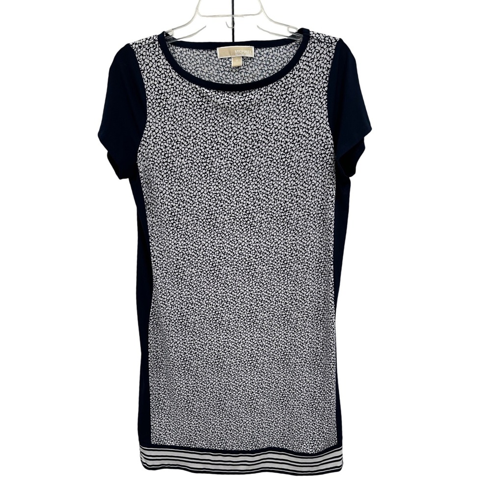 Michael Kors Navy White Floral Stripe Shift Dress Womens‎ Medium Short